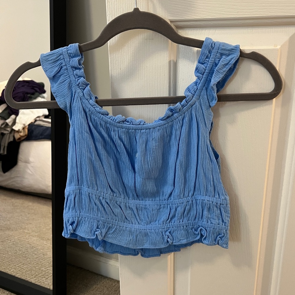Blue Ruffle Crop Top - Picture 4 of 7